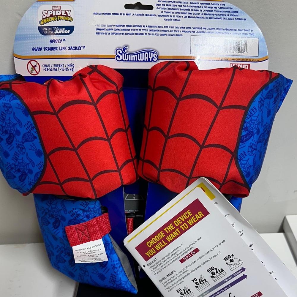 SwimWays Spidey Red & Blue Kids Swim Trainer Lifejacket - Picture 3 of 5